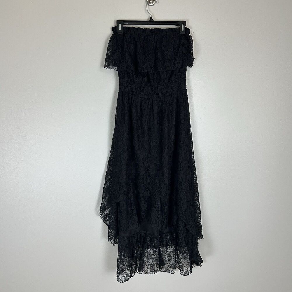 Black M Lace Tube Dress Strapless Midi Layered Ruffle Witchy Renaissance Grunge